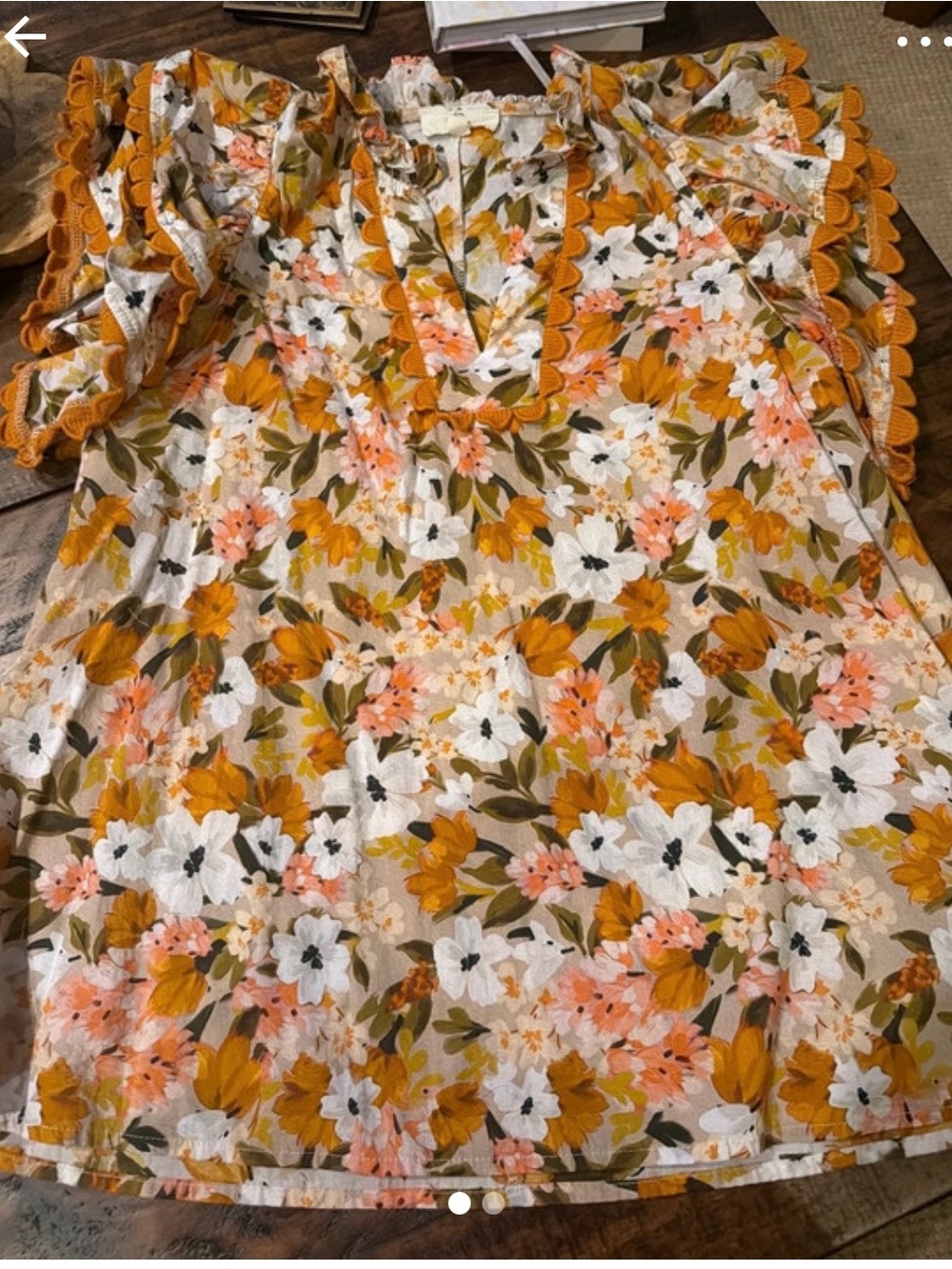 entro Floral Ruffle-Trim Blouse in Mustard, White and Blush